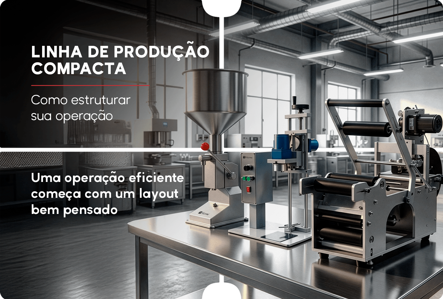 Linha de produção compacta em ambiente industrial organizado