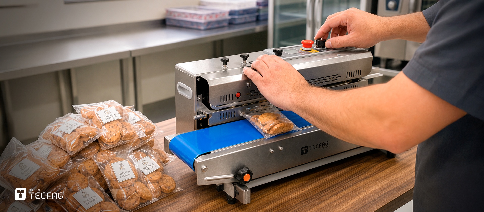 Seladora industrial contínua para maior ritmo de produção